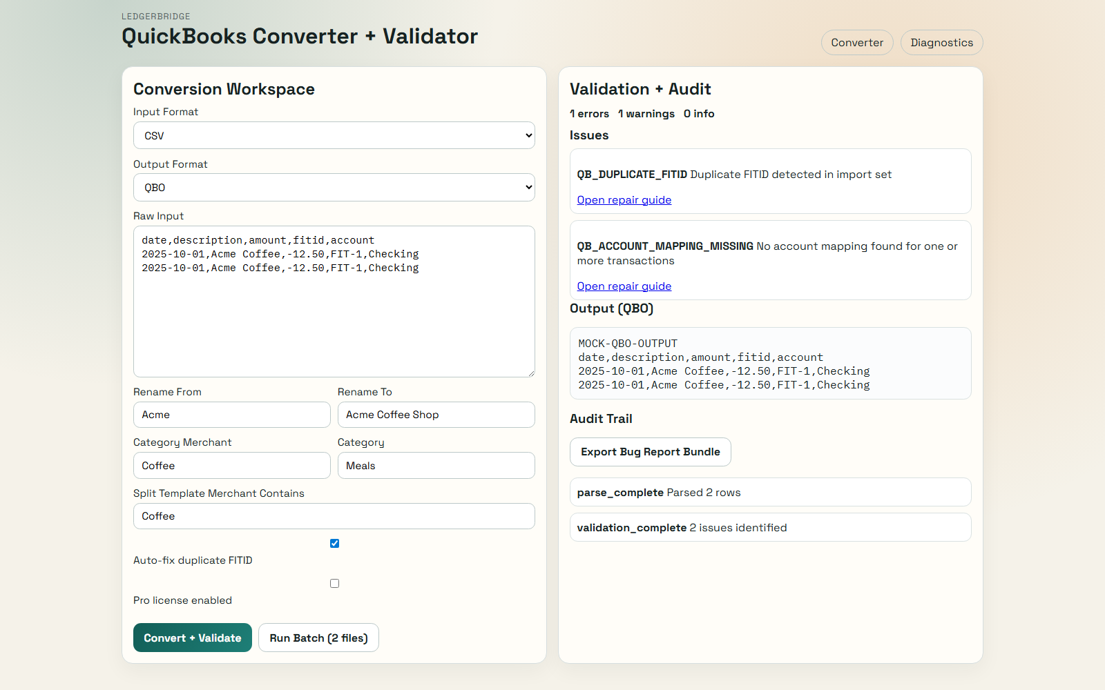 LedgerBridge validation results